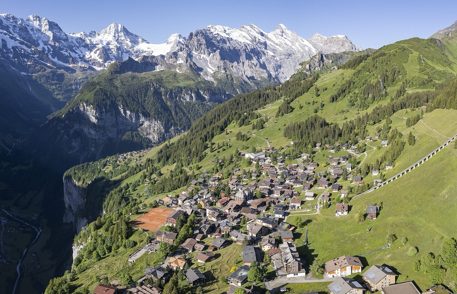 The car-free village of Mürren on its cliff shelf