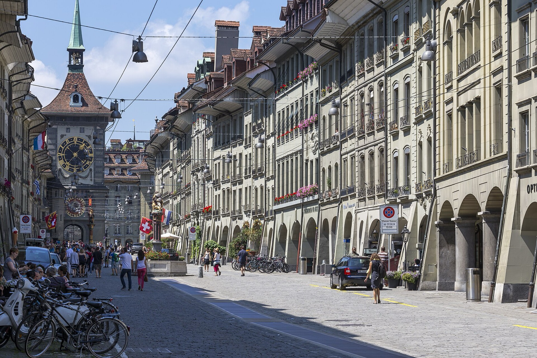 Kramgasse and the Zytglogge clock tower in Bern